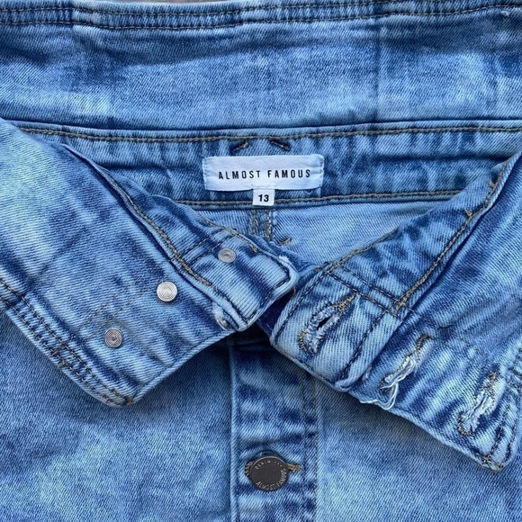 ALMOST Famous Button Front High Waisted Denim Jean Mini Skirt | Size 13 - Picture 2 of 7